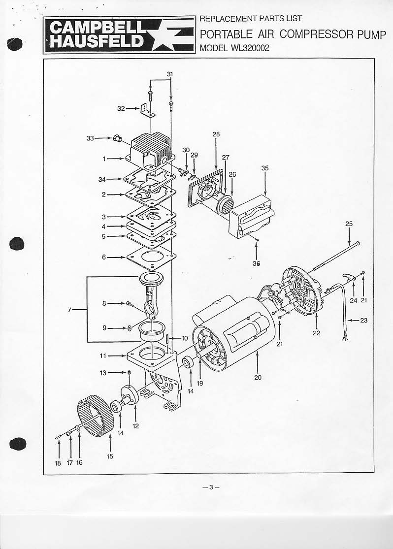 Section 1 Diagram and Parts List for WL320002AJ  Campbell Hausfeld Compressor